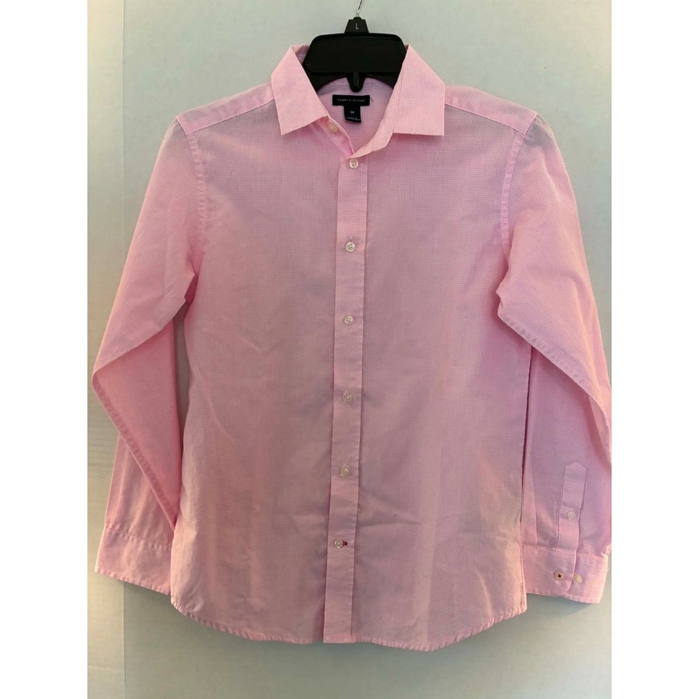 Tommy Hilfiger Boys Size‎ 14 Pink Gingham Button Front Dress Shirt Long Sleeve